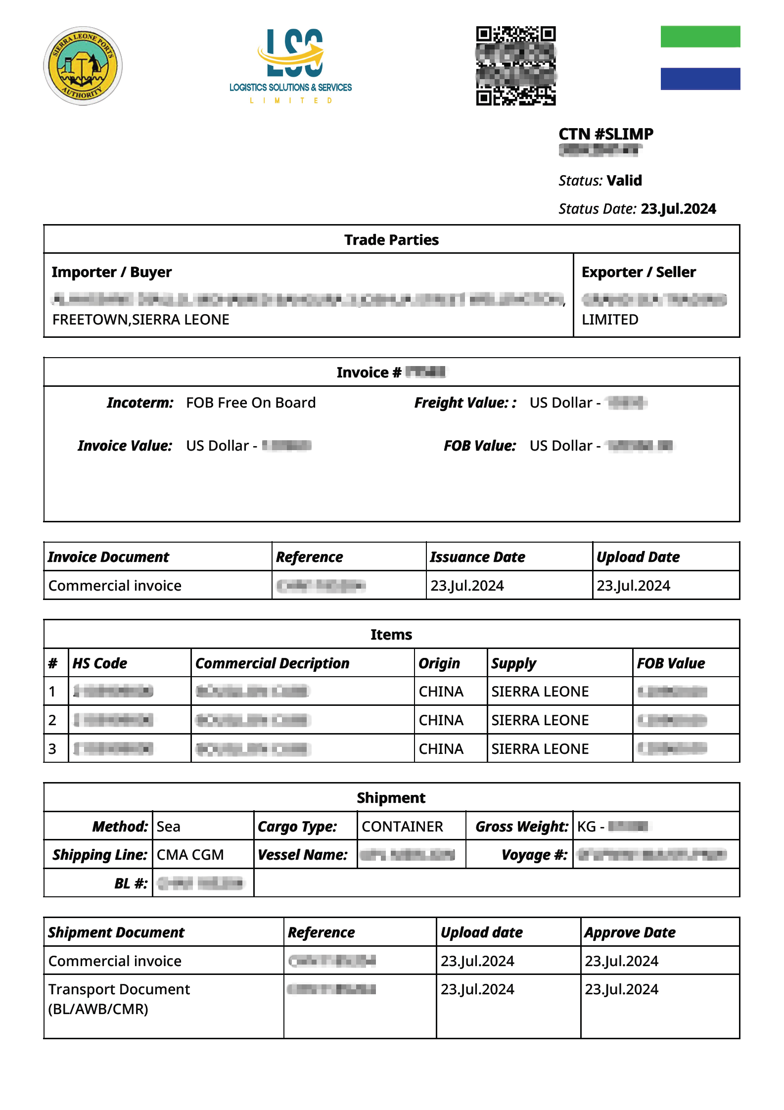 塞拉利昂CTN跟踪单样式